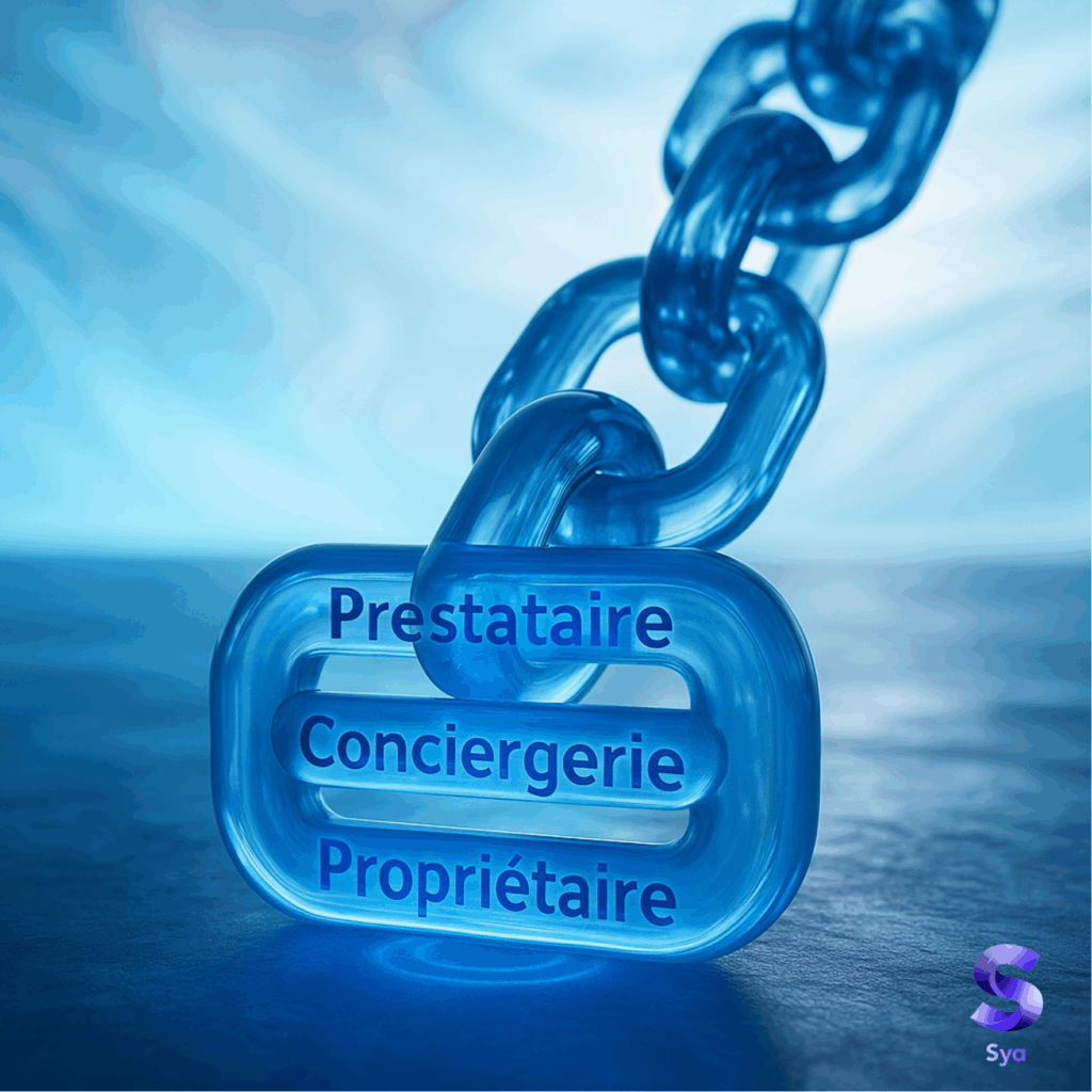 Chaîne en verre bleu symbolisant la transparence entre prestataire, conciergerie et propriétaire